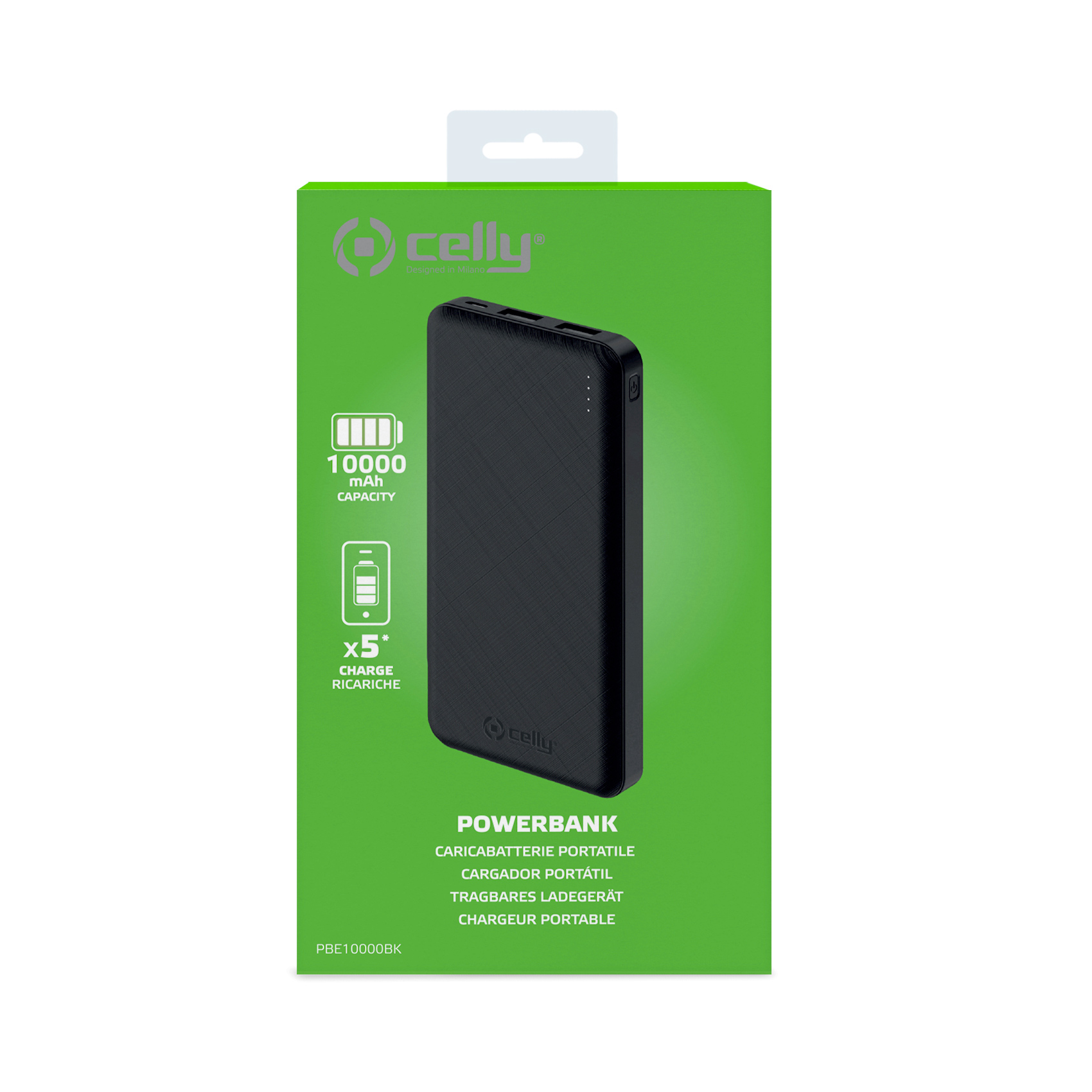 CELLY, prijenosna baterija 10000 mAh SHOCK, crna