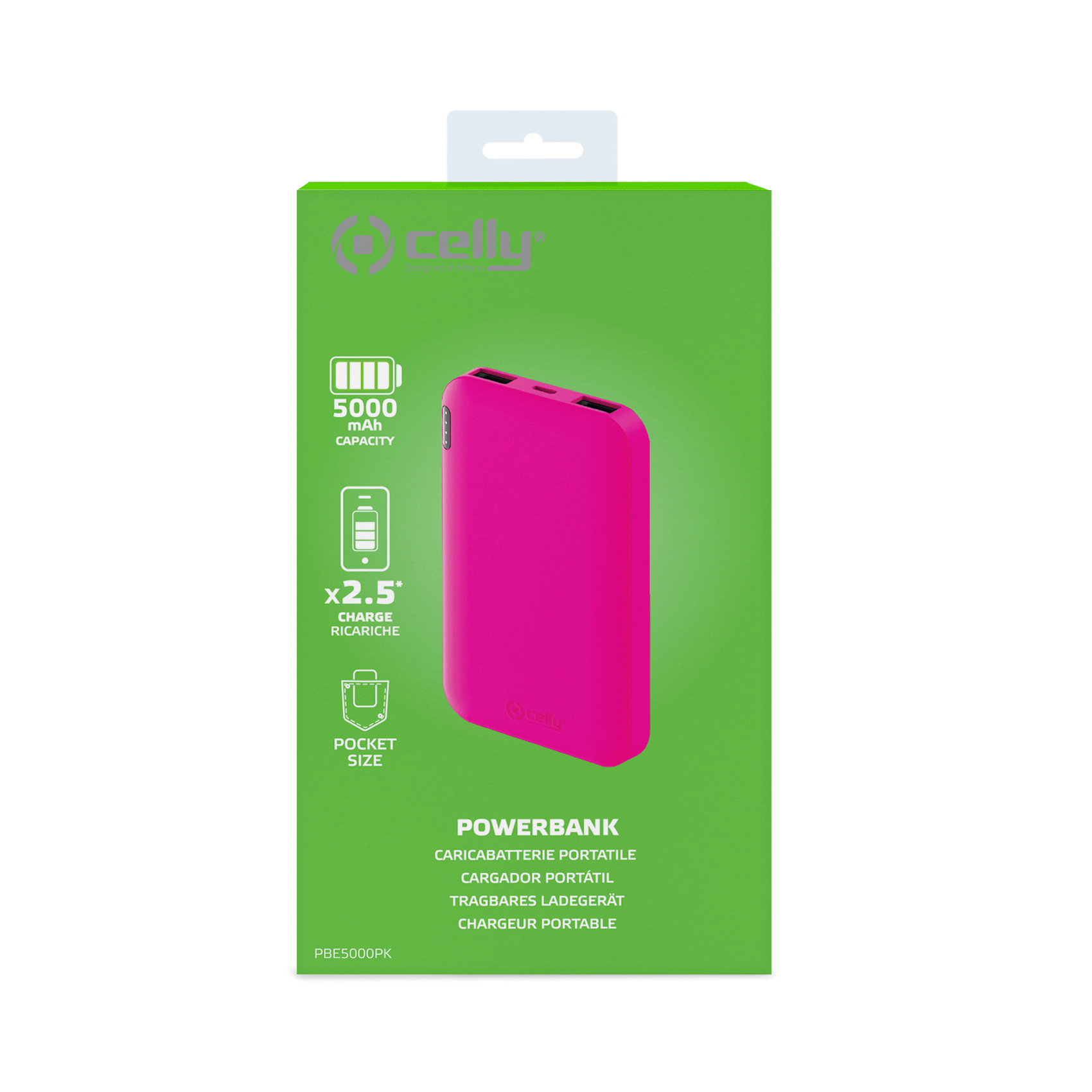 CELLY, prijenosna baterija 5000 mAh SHOCK, roza