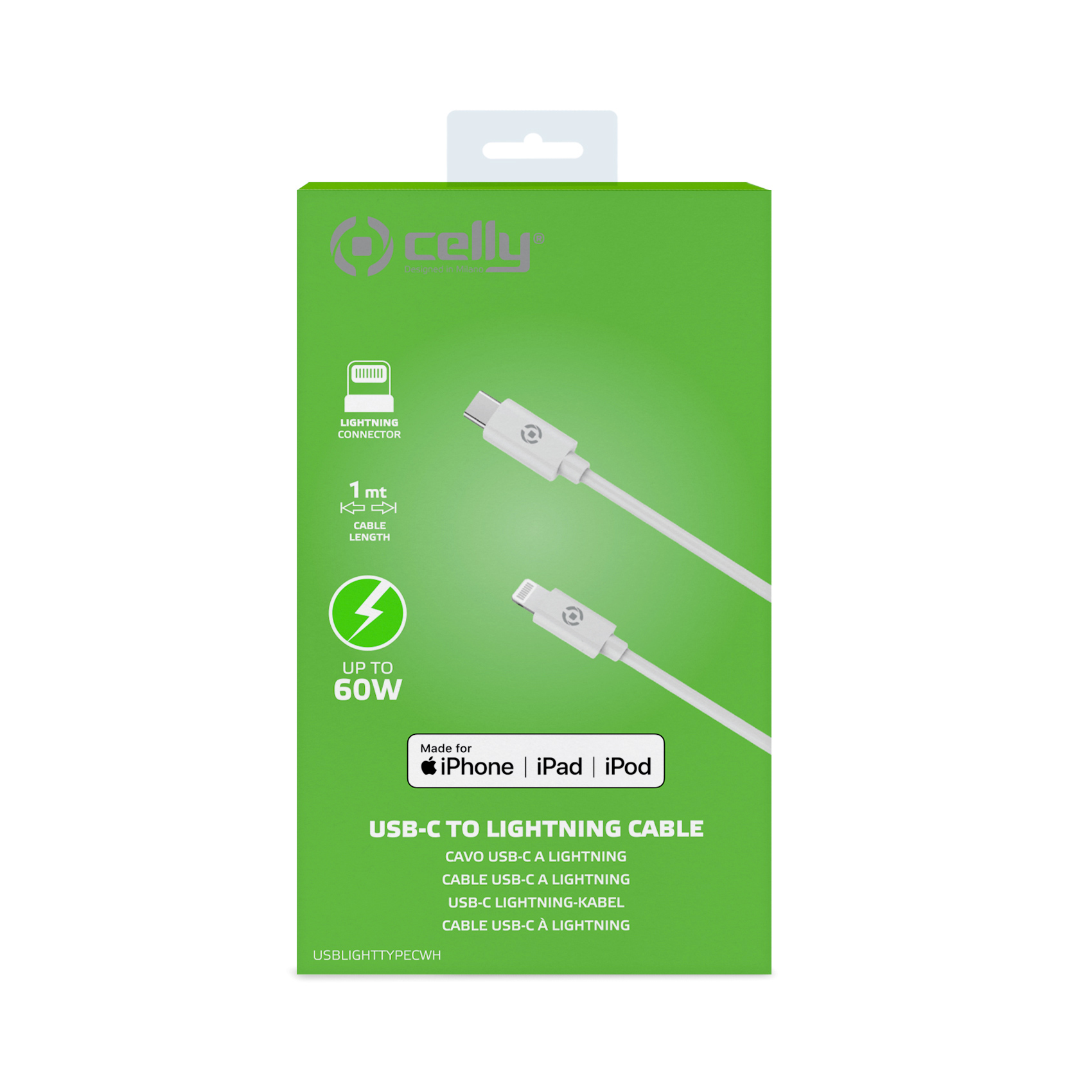 CELLY, kabel USB-C na Lightning, 60W, 1.0m, bijeli