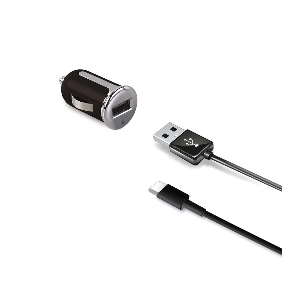 CELLY, auto punjač USB-C, 2.4A, crni