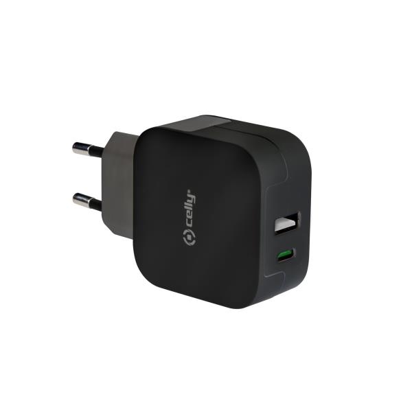 CELLY, putni punjač, dual USB + USB-C, 3.4A, crni