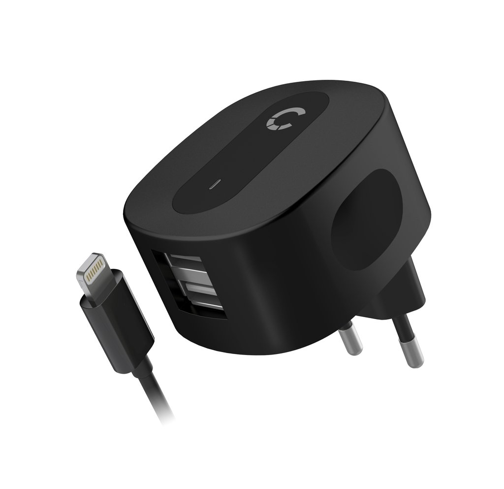 Cygnett, kućni punjač dual, Flow Charger, lightning 1m, 3.4A, crni
